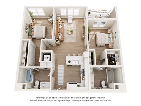 Floor plan for 2 beds, 2 baths, 1097 sqft